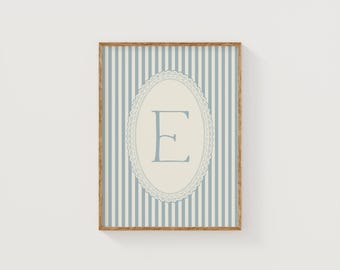 Blue Stripe Monogram Letter E Art Print | Anthropologie + Studio McGee Inspired Kids Room or Nursery Gallery Wall