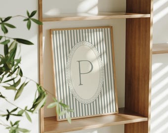 Grüner Streifen Anfangswandkunst | Buchstabe 'P' Monogramm Druck für Kinderzimmer, Kinderzimmer oder Spielzimmer