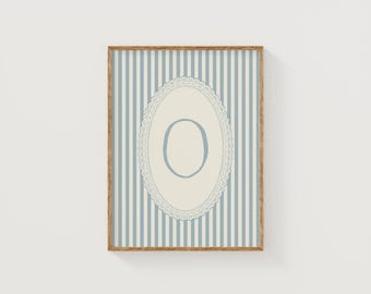 Blue Stripe Monogram Letter O Art Print | Anthropologie + Studio McGee Inspired Kids Room or Nursery Gallery Wall