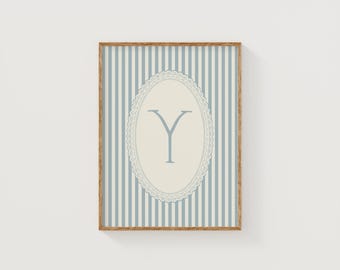 Blue Stripe Monogram Letter Y Art Print | Anthropologie + Studio McGee Inspired Kids Room or Nursery Gallery Wall