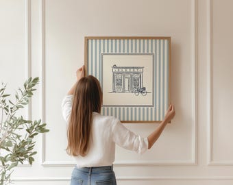 Bakery Wall Art Print | Blue & White Stripe Cafe Illustration Kitchen Decor