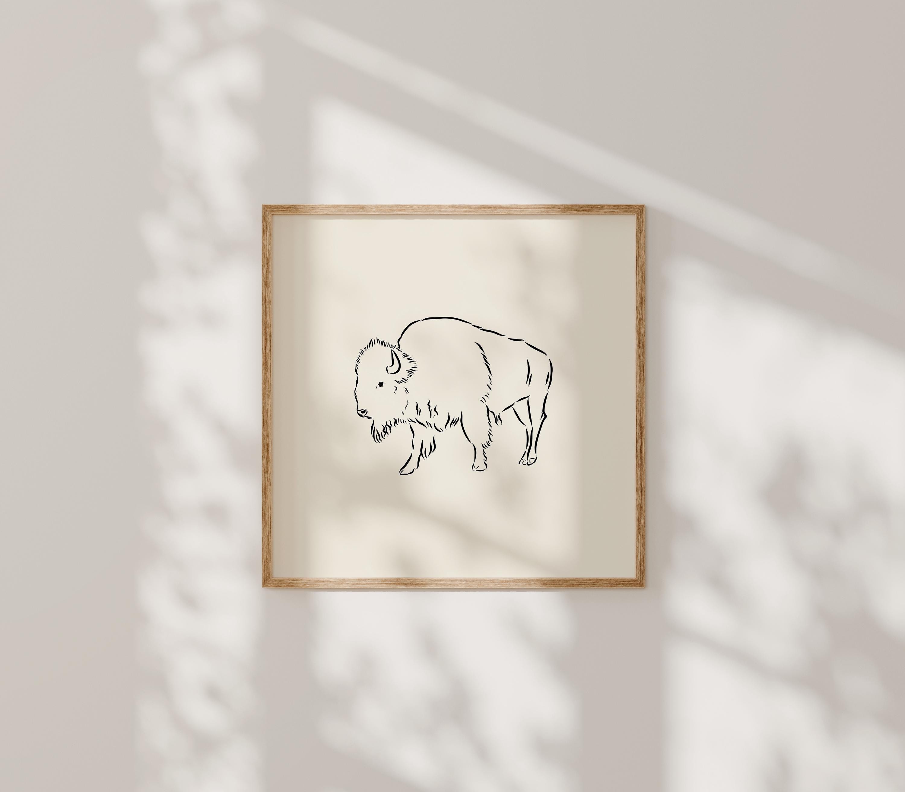 Minimalist Bison Art Print | Lauren Liess Style Neutral Wall Decor ...