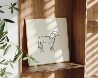 Impresión artística minimalista de caballo / Decoración de pared neutra estilo Lauren Liess / Western moderno de inspiración vintage / Dormitorio, sala de estar, oficina