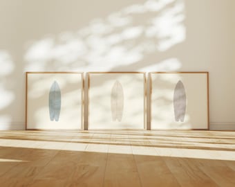 Set of 3 Surfboard Art Prints | Vintage-Inspired Beach Wall Art | Minimalist Neutral Coastal Decor for Beach House or Coastal Home