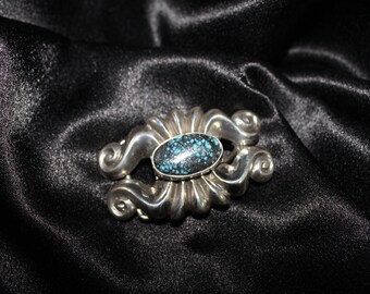 Sterling Silver and Spider Web Turquoise Belt Buckle