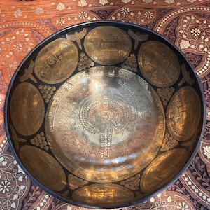 SH08 | weight 2kg, Height 13cm x width27 cm Handmade Carving Singing Bowl. Tibetan Sound Bowl Meditation, | Includes Mallet  Cushion