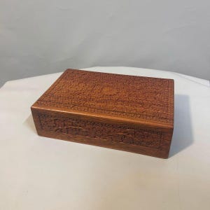 Handcrafted Wooden Jewelry Box with Floral Carving, Indian Keepsake Box for Trinkets & Accessories, Antique Storage Organizer Gift Box