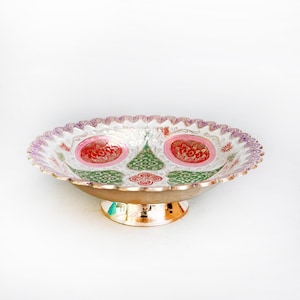 K05, Handgefertigte Obstschale aus Messing, 5 cm x 15 cm, Dekorative Emaille Blumenschale, Vintage Indischer Herzstück, Elegantes Dekor Geschenk