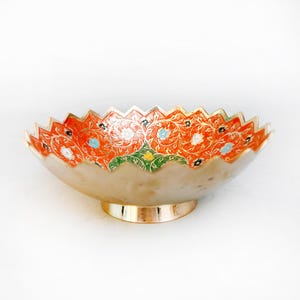 K06, Handmade Brass Pedestal Fruit Bowl, 6cm x 15cm, Decorative Enamel Floral Bowl, Vintage Indian Centerpiece, Elegant Decor Gift