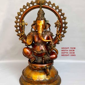 Majestic Brass Ganapati Statue with Arch  Hindu DecorI  old antique brass, 90s Statue from INDIA Code&quot;ARP1274