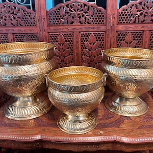 SET of 3  Handcrafted Brass Planter Set | Vintage Decorative Urns | Traditional Indian Brass Pots | Large Flower Pots | Home & Garden Decor