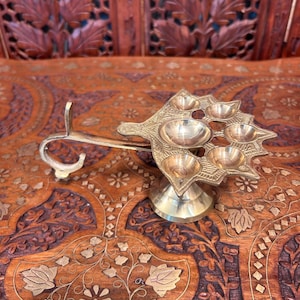 Handcrafted Premium Brass Panchmukhi Diya Lamp for Pooja | Traditional Indian Oil Lamp | Decorative Spiritual Deepam for Festive  Home Decor