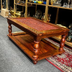 Handcrafted Sheesham Wood Coffee Table without Glass Top  | Indian Carved Rectangle Center Table | Living Room Furniture