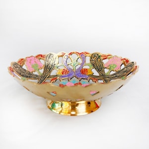 K08, Handgefertigte Obstschale aus Messing, 6 cm x 15 cm, Dekorative Emaille Blumenschale, Vintage Indischer Herzstück, Elegantes Dekor Geschenk