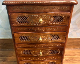 引き出し付きアンティーク手彫りキャビネット、インドネシア木製