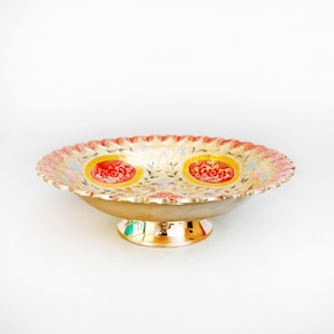 K04, Handgefertigte Obstschale aus Messing, 5 cm x 15 cm, Dekorative Emaille Blumenschale, Vintage Indischer Herzstück, Elegantes Dekor Geschenk