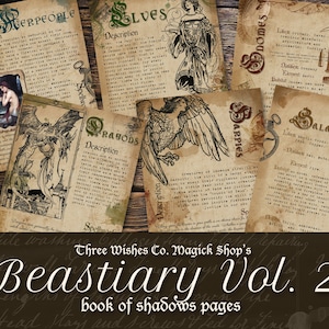 Beastiary Book of Shadows Pages Vol 2, Magical Creatures, Scrapbook, Grimoire Kit, Spell Book, Wicca, Pagan, Junk Journal, Digital Download