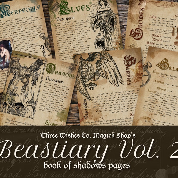 Beastiary Book of Shadows Pages Vol 2, Magical Creatures, Scrapbook, Grimoire Kit, Spell Book, Wicca, Pagan, Junk Journal, Digital Download