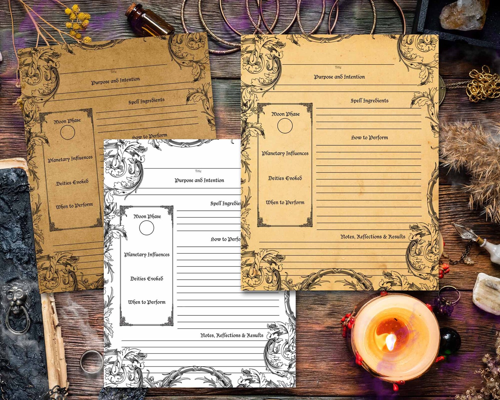 Spell Template, Book of Shadows Pages, Ink Saving Option, Blank ...
