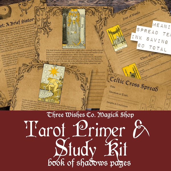 Tarot Study and Practice Kit, Tarot Cards, Tarot Study, Scrapbook, Grimoire Kit, Spell Book, Wicca, Pagan, Junk Journal, Digital Download