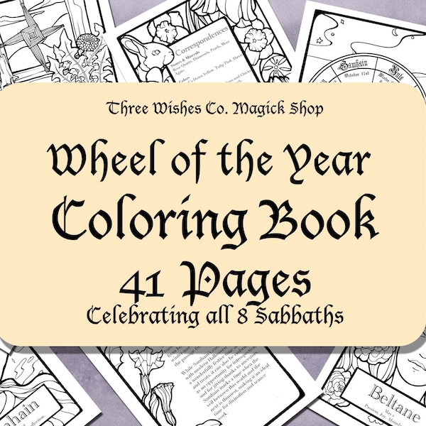 41 Page Sabbath Coloring Pages, Witch, Wheel of the Year, Coloring Pages, Book of Spells, Wicca, Pagan, Printable, Digital Download