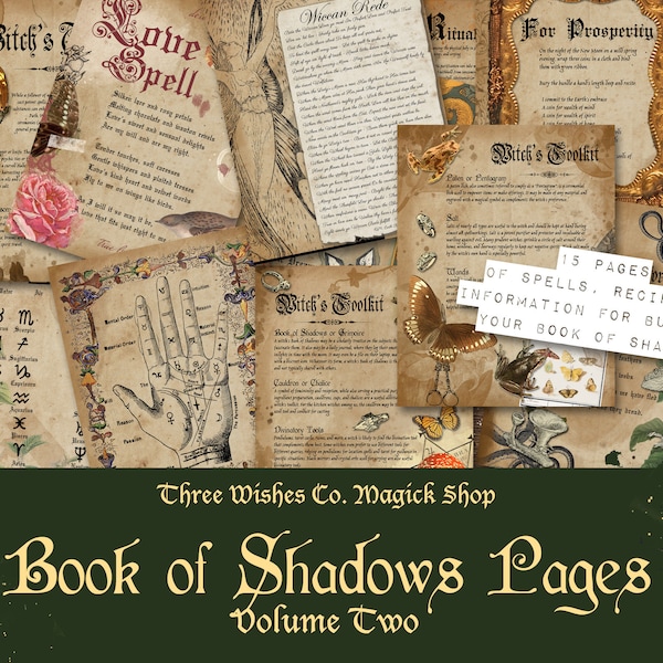 Book of Shadows Pages, Vol Two, Grimoire, Witch Ideas, Spell Book, Wicca, Witchcraft, Gifts for Witches, Junk Journal, Digital Download