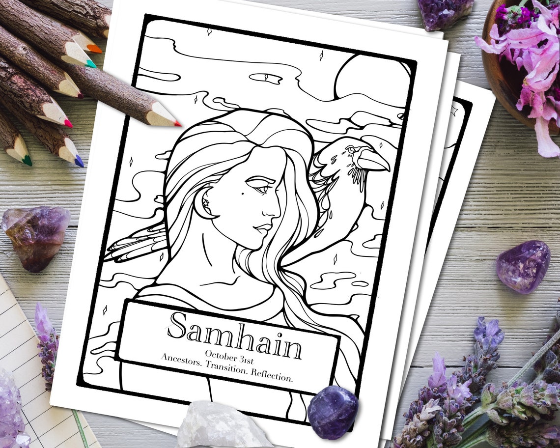 Samhain Coloring Page Sabbat Wheel Of The Year Coloring Etsy