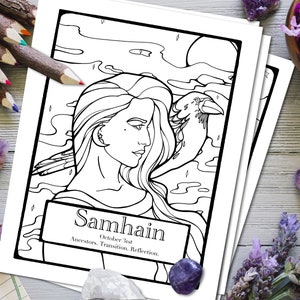 Samhain Coloring Page, Sabbat, Wheel of the Year, Coloring Pages, Book of Spells, Wicca, Pagan, Witchcraft, Printable, Digital Download