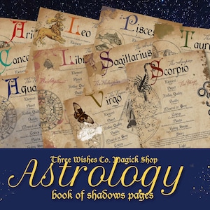 Astrologie Book of Shadows Pages, Western Zodiac, Scrapbook, Grimoire Kit, Spell Book, Wicca, Pagan, Junk Journal, Digitale download