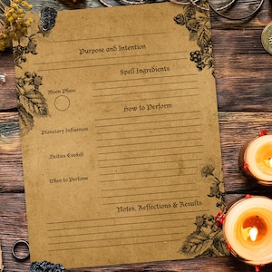 Spell Template, Botanical, Book of Shadows Pages, Ink Saving, Grimoire Pages, Wicca, Spell Book, Witchcraft,  Printable, Digital Download