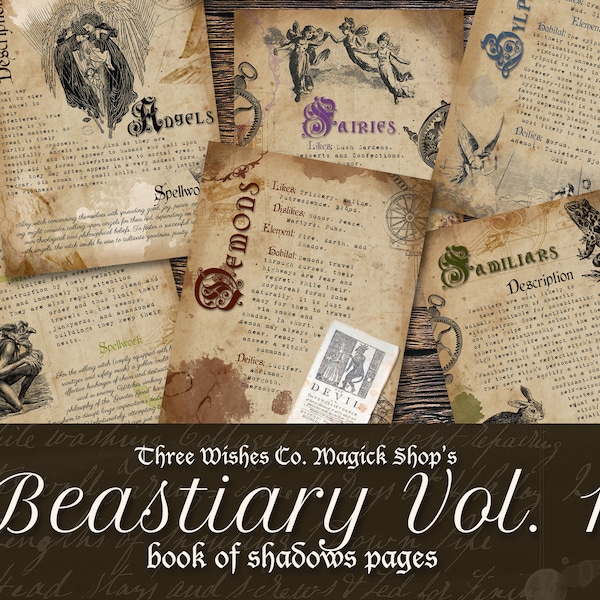 Beastiary Book of Shadows Pages Vol 1, Magical Creatures, Scrapbook, Grimoire Kit, Spell Book, Wicca, Pagan, Junk Journal, Digital Download