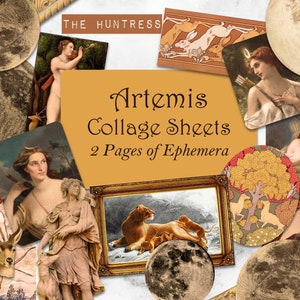 Goddess Collage Sheets, Artemis, Diana, PNG, JPG, Clipart, Collage, Greek Mythology, Scrapbook Ephemera, Junk Journal, Digital Download