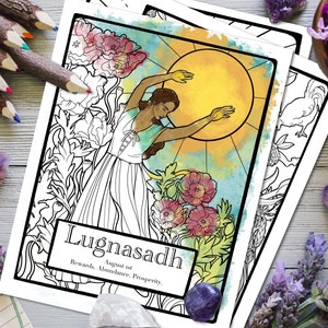 Lughnasadh, Lammas, Sabbat, Wheel of the Year, Coloring Pages, Book of Spells, Wicca, Pagan, Witchcraft, Printable, Digital Download