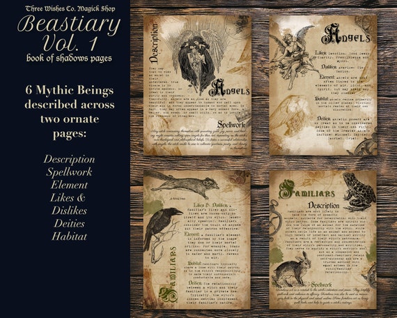 Beastiary Book of Shadows Pages Vol 1, Magical Creatures Beastiary Book of Shadows Pages Vol 1, Magical Creatures