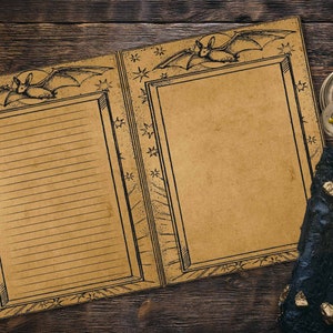 Pobieralne strony Księgi Cieni, Nietoperz Familiar, Opcja oszczędzania tuszu, Puste strony Grimoire, Księga Zaklęć, Wicca, Czarostwo, Pobieranie cyfrowe