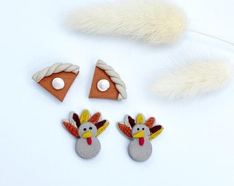 Gobble til you Wobble Stud Earring Set- Thanksgiving clay earrings- Fall earrings-handmade - clay earrings- pumpkin pie earrings- turkey