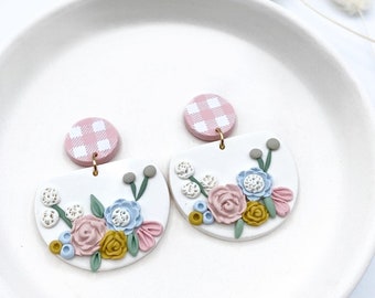 Camille Floral Clay Earrings/ handmade clay earrings/ clay earrings / floral clay earrings/  clay earrings