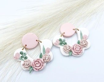 Blaire Pink Floral Clay Earrings/ handmade clay earrings/ clay earrings / floral clay earrings/  clay earrings