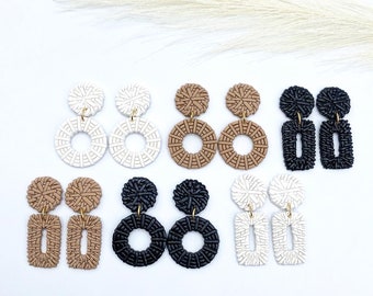 Pendiente colgante de arcilla polimérica estilo bohemio tropical de ratán sintético, ligero y de estilo bohemio.