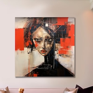 Textured Abstract Portrait Painting: Large Modern Canvas Art, 40&quot;x40&quot;