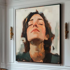 Textured Oil Portrait Painting on Canvas: Serene Woman, Original Art