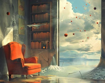 Pintura surrealista de paisaje oceánico onírico: Arte de lienzo de fantasía moderna (122 x 91 cm)