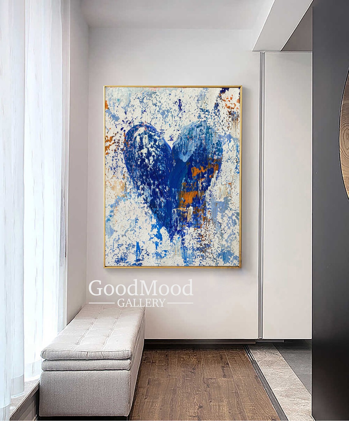 Abstract Canvas Art Blue Abstract Heart Wall Art Love Painting | Etsy