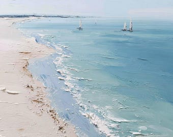 Coastal Seascape Oil Painting: Serene Beach Canvas Wall Art