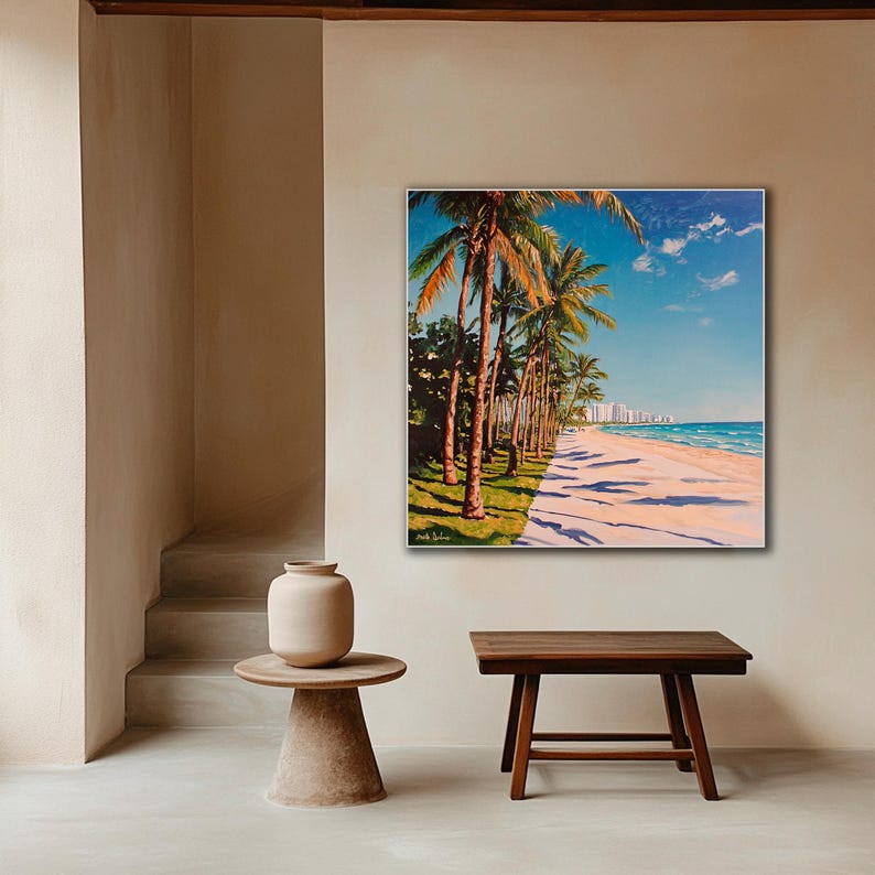 Original Palm Beach Painting: 36x36" Coastal Beach Landscape Art - Etsy