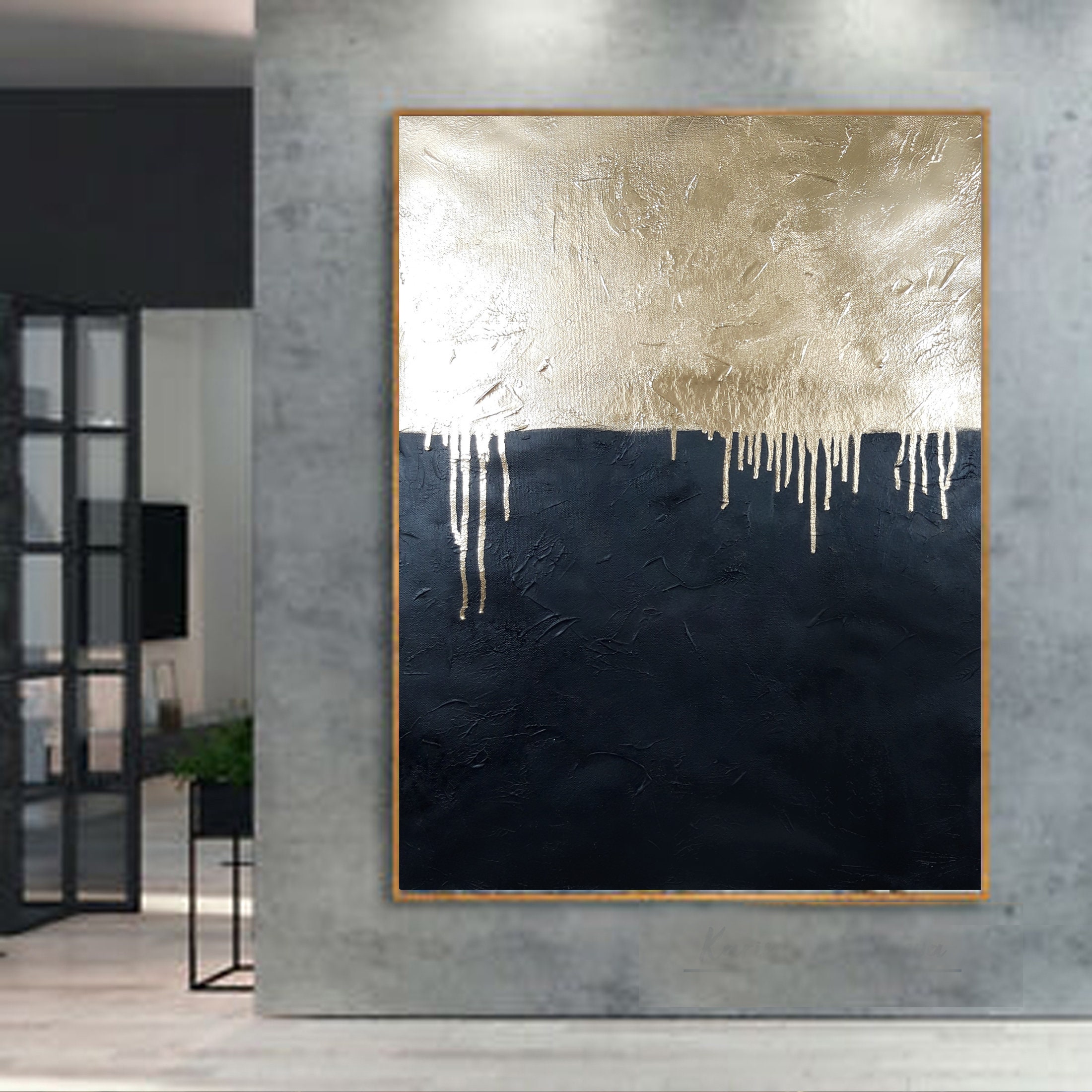 Schwarz und Gold Malerei auf Leinwand Extra große Wandkunst Etsy