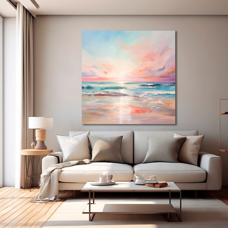 Large Sunset Ocean Abstract Landscape Painting on Canvas With Textured ...
