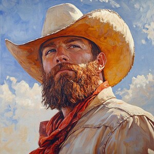 Cowboy Portrait Ölgemälde: Rustikale Leinwand Malerei von Miranda Blake
