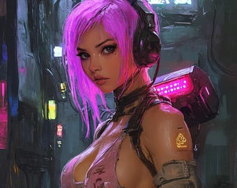 Figurative painting on canvas original "Neon Drifte", one-of-a-kind artwork