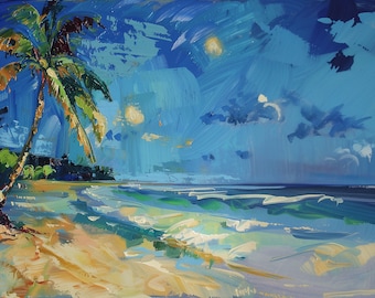 Florida Beach - pintura al óleo original, arte mural horizontal
